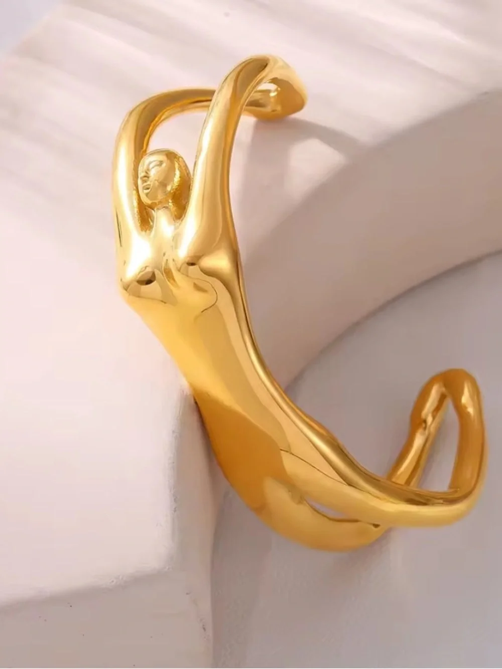 Statement Gold-Tone Sculptural Female Figure Cuff Bracelet-Bold & Elegant